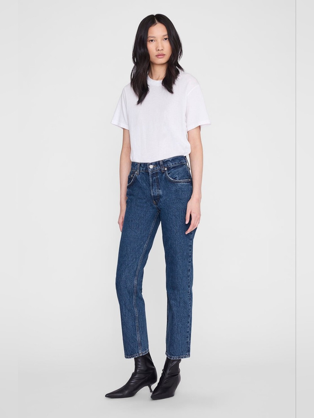 Anine Bing Straight Leg Jeans in Dark Blue Wash